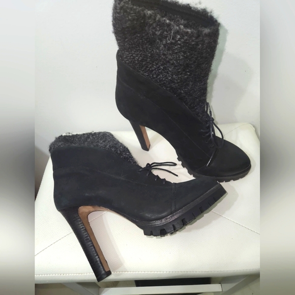 VIC MATIE ITALIAN LEATHER LUG SOLE & WOOL BLEND SOCK ANKLE BOOTS 40 - Picture 7 of 10